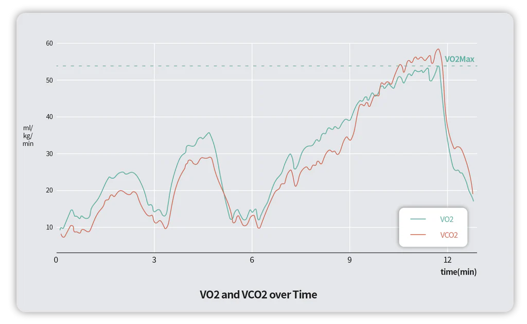Graph von VO₂ und VCO₂ über die Zeit